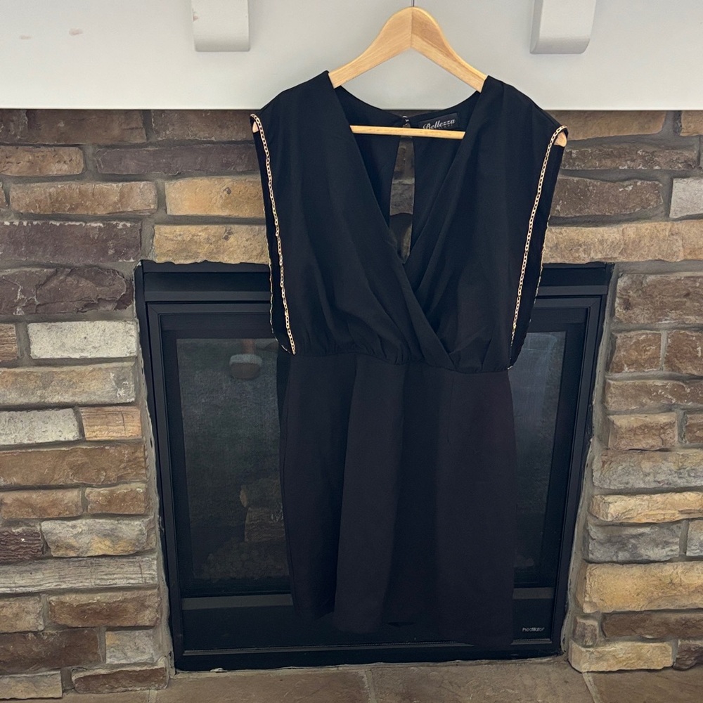 Chic Black Dress with Gold Trim